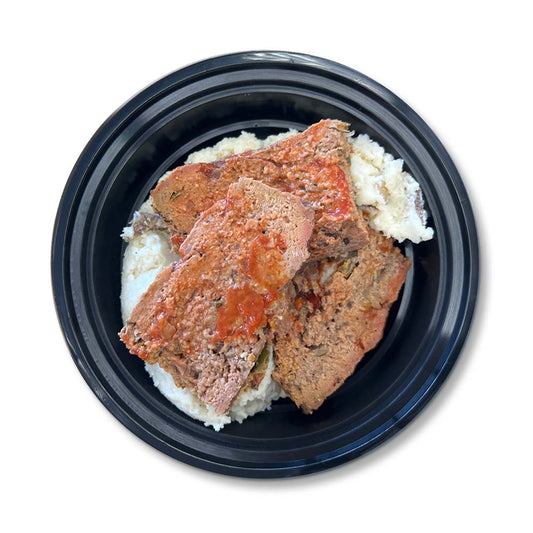 Meatloaf and Mashed Potatoes Bowl. Nutrition Faktory Foods. High protein meal Prep.