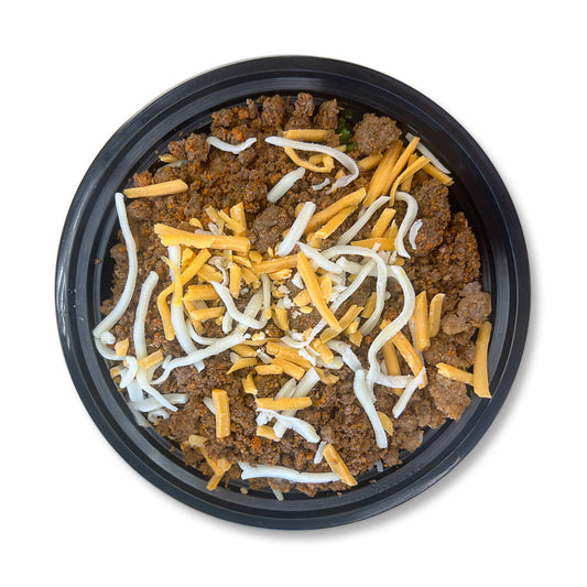 Cheeseburger Bowl. Nutrition Faktory Foods. High protein meal Prep.